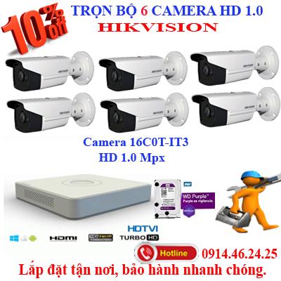 Trọn bộ 6 camera HD HIKVISION 1.0 (IT3)